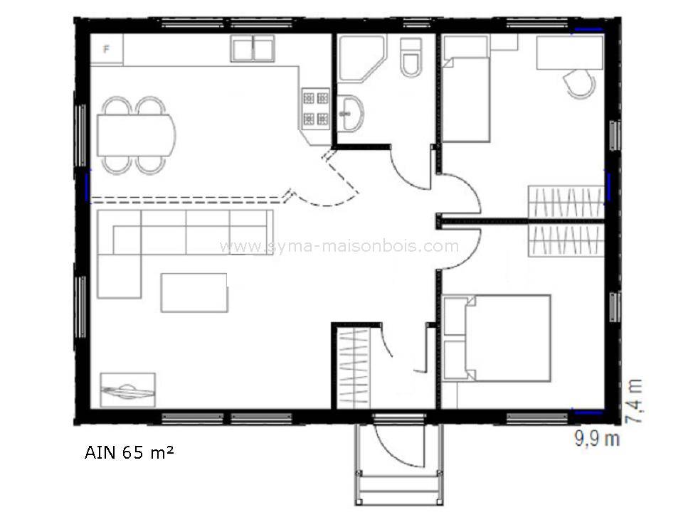 Plan maison Ain 65 m²