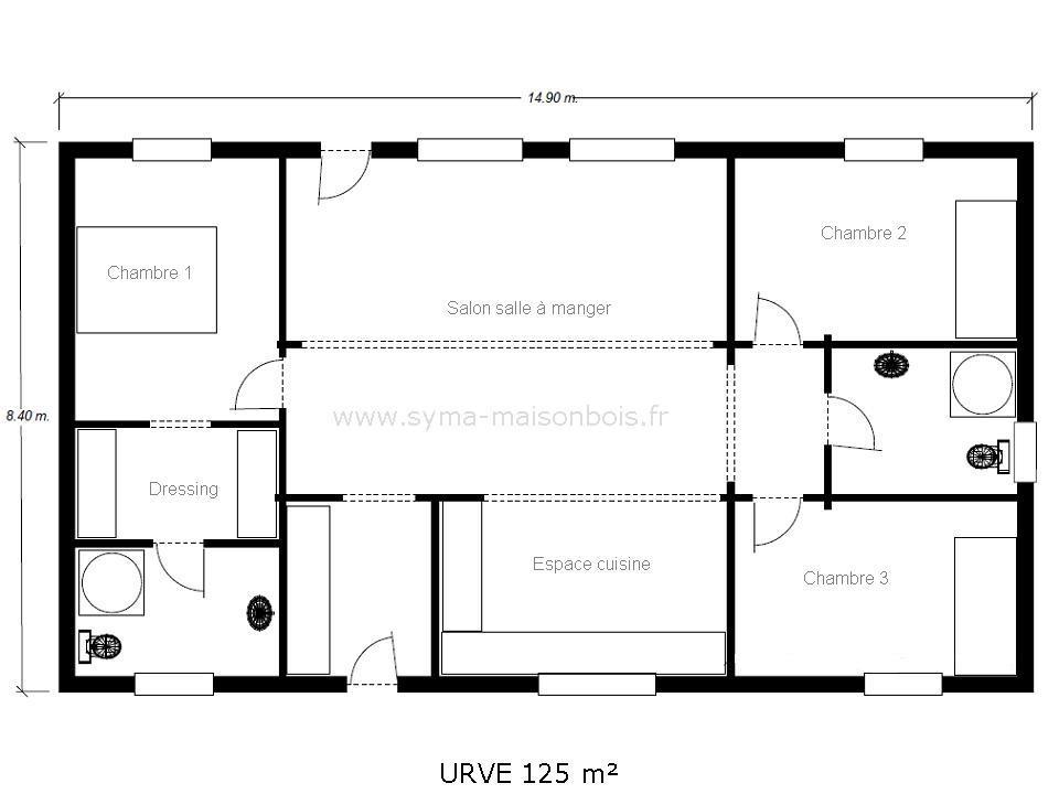 Plan maison plain pied 125 m²